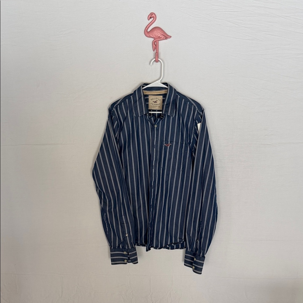 Hollister Blue and White Striped Casual Shirt